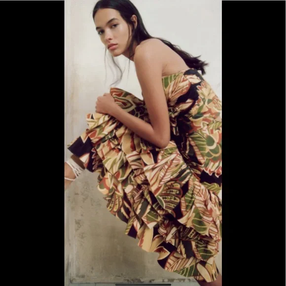 Zara linen blend ruffled printed  top - Picture 5 of 7